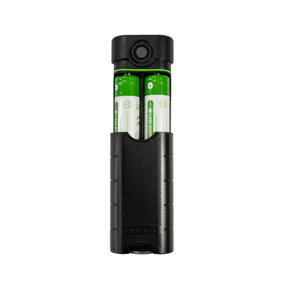Ledlenser Flex10 Powerbank with two AA cells visible in a compact black housing upright orientation