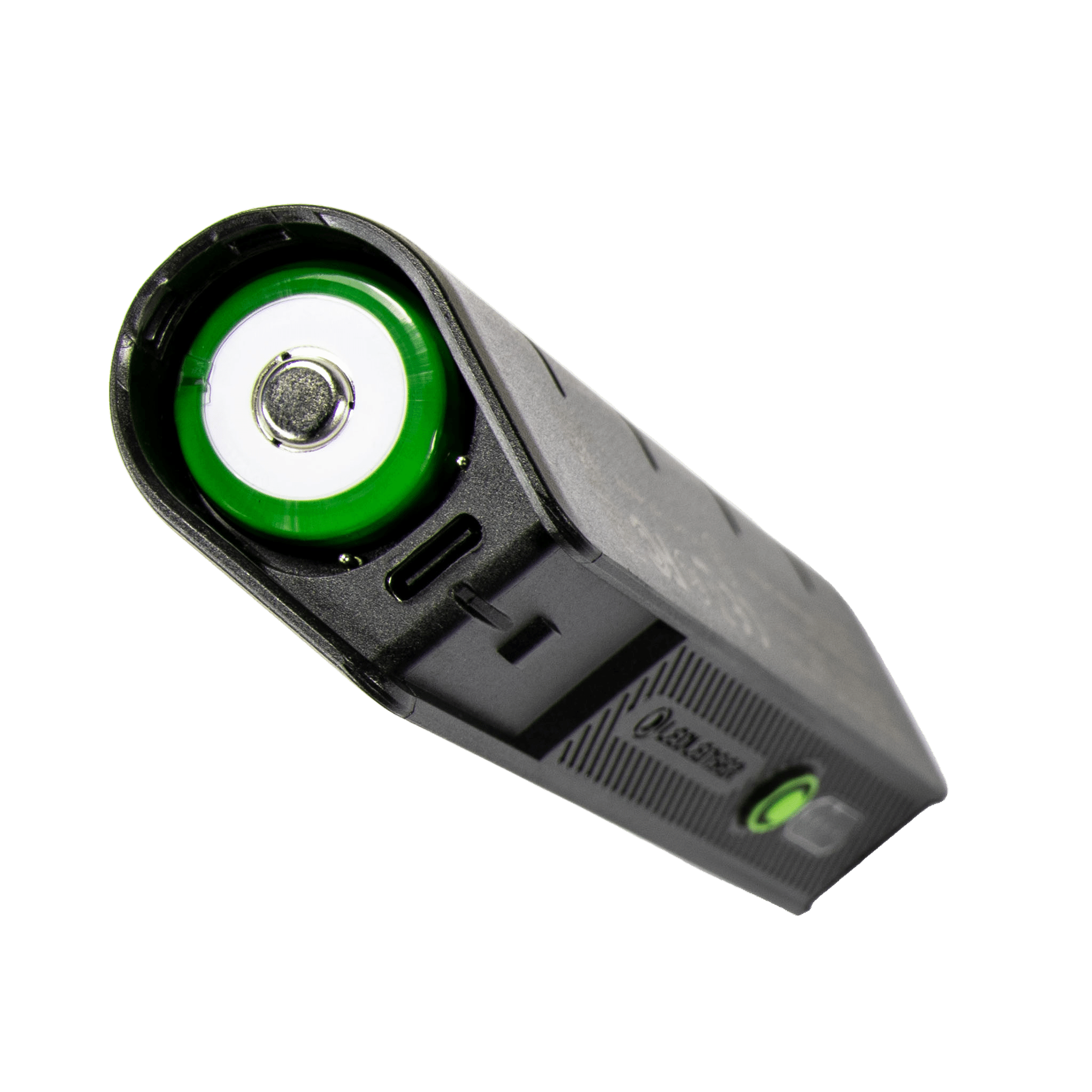 Ledlenser Flex5 Powerbank black compact charging bank with green power button shown at an angled view