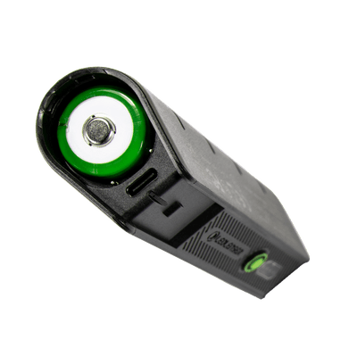 Ledlenser Flex5 Powerbank black compact charging bank with green power button shown at an angled view