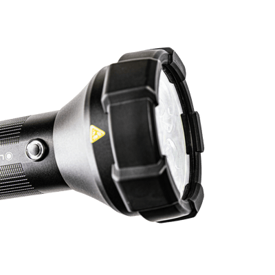 Roll Protection 85 5mm accessory for Ledlenser P18R Work torch close up view of the protective ring around the head