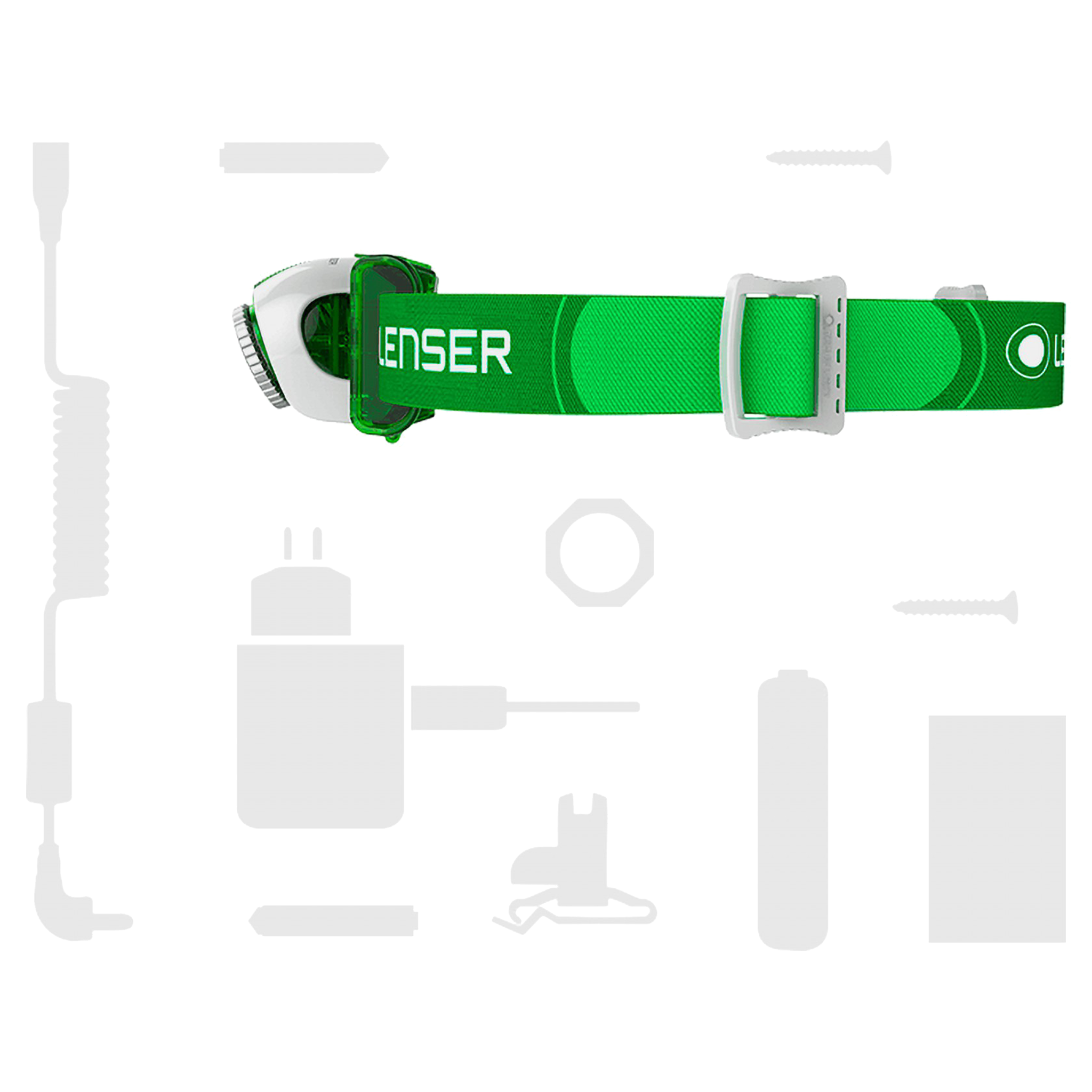 SEO3 Headlamp by Ledlenser with green adjustable strap and white housing side view