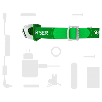 SEO3 Headlamp by Ledlenser with green adjustable strap and white housing side view
