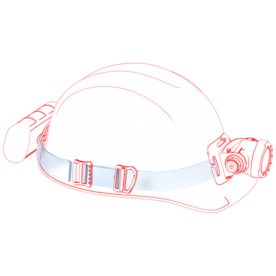 Ledlenser H15R Work Headlamp mounted on a hard hat with blue head strap and side front light