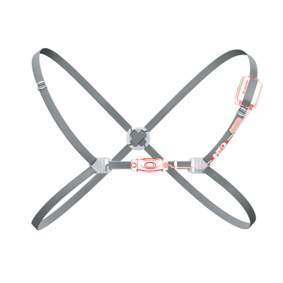 Ledlenser NEO6R Rechargeable Headlamp with adjustable gray head strap and central light unit connected to side battery pack