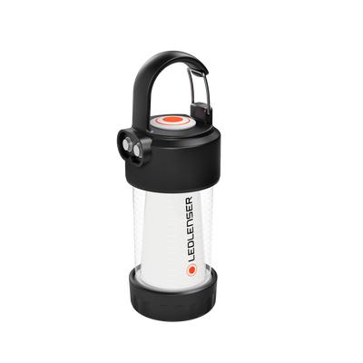 Ledlenser ML4 Lantern featuring black top and handle white translucent body with logo shown upright