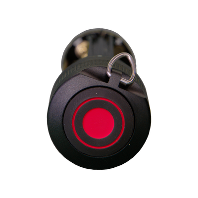 Battery Case Switch P7 P7 2 (New) Ledlenser end cap with red circular button and metal loop viewed from front角