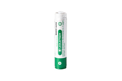 Rechargeable Battery Li ion for P2R Work white cylinder with green Ledlenser label and positive terminal