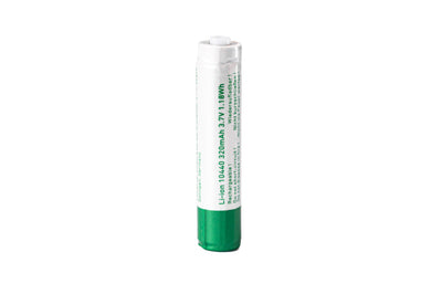 Rechargeable Battery Li ion for P2R Work white cylindrical battery with green base shown upright