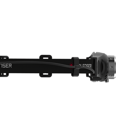 Ledlenser H5 Battery Operated Headlamp with black adjustable headband and silver front housing