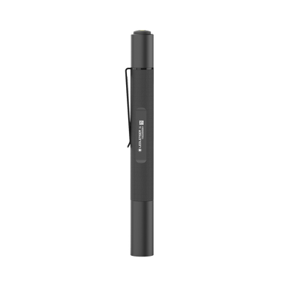 Ledlenser i4 Torch black compact handheld flashlight with textured grip and pocket clip upright orientation