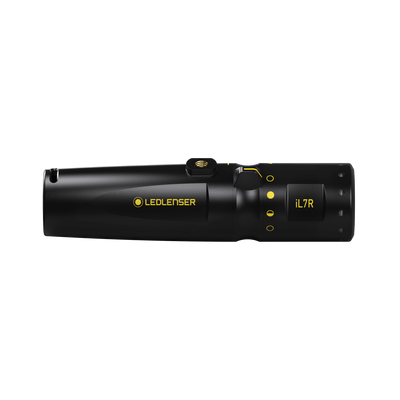 Ledlenser iL7R Torch shown in side profile with black body and yellow branding compact rechargeable handheld flashlight