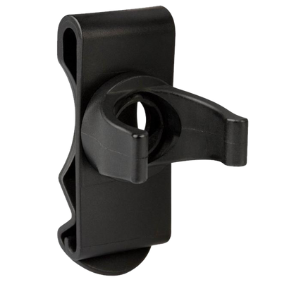 Intelligent Clip Practical Belt Clip for Ledlenser torches side view of a black plastic belt mount clip