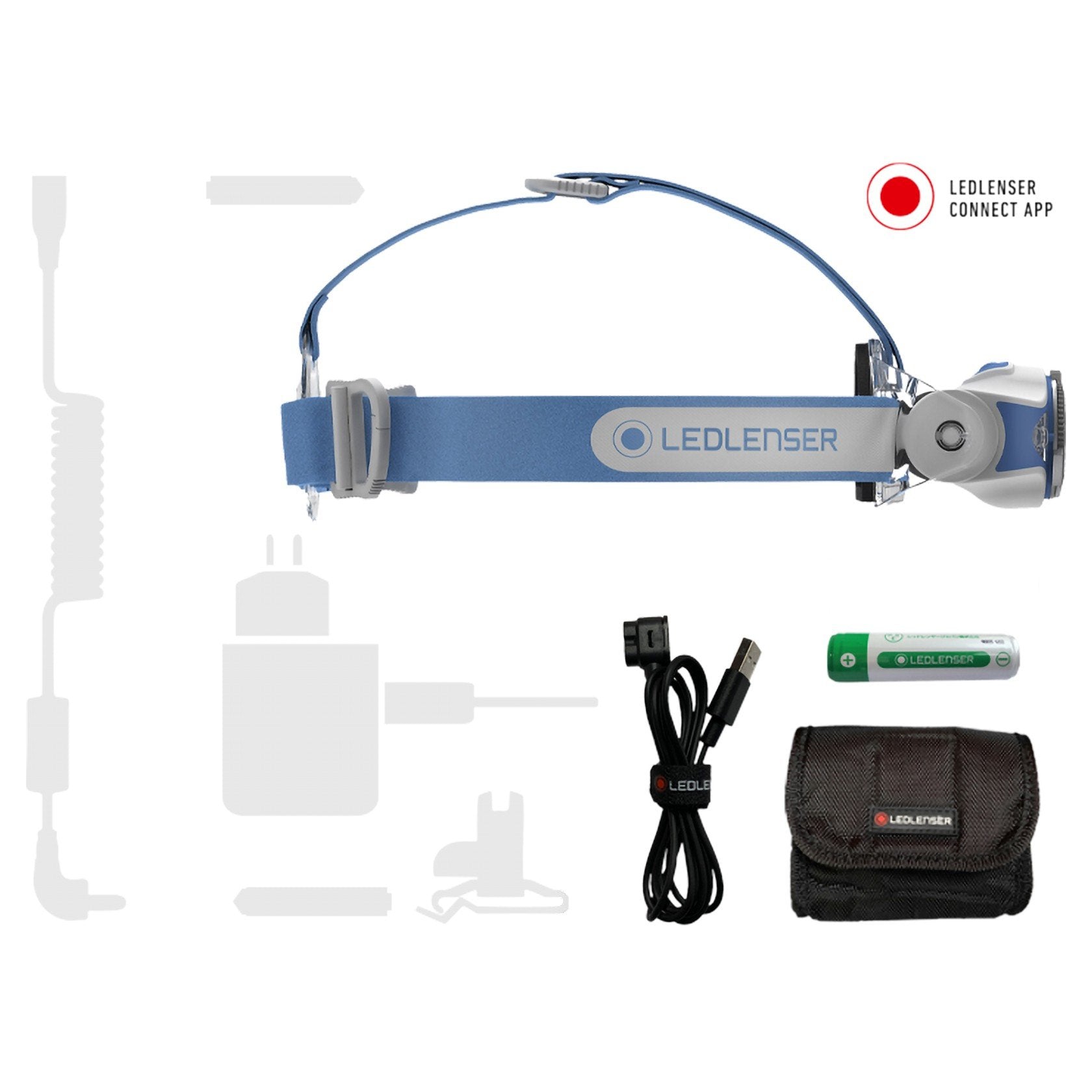 Ledlenser MH11 Blue Outdoor Headlamp with headband rechargeable battery USB charging cable battery case and pouch